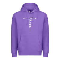 Purple grace   christian faith cross script baptism gift Premium Hoodie - DesigneFamous