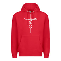 Red grace   christian faith cross script baptism gift Premium Hoodie - DesigneFamous