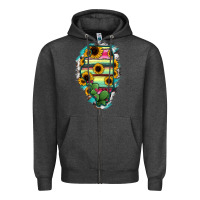 Charcoal Heather Illinois Map Sunflower Cactus Serape Zipper Hoodie - RanaPortraitStore