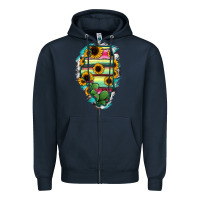 Navy Illinois Map Sunflower Cactus Serape Zipper Hoodie - RanaPortraitStore