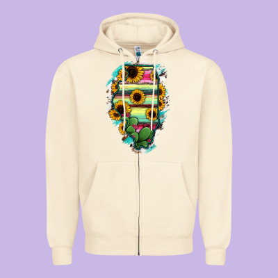 Illinois Map Sunflower Cactus Serape Zipper Hoodie Designed By Ranaportraitstore
