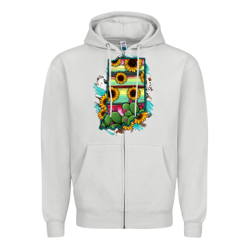 Indiana Map Sunflower Cactus Serape Zipper Hoodie by RanaPortraitStore | Teevron