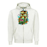 Oatmeal Heather Indiana Map Sunflower Cactus Serape Zipper Hoodie - RanaPortraitStore