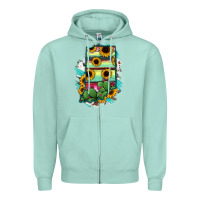Seafoam Indiana Map Sunflower Cactus Serape Zipper Hoodie - RanaPortraitStore