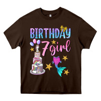 Chocolate Brown birthday girl 7 Heavy Core Tee - BundleAndBundleShop