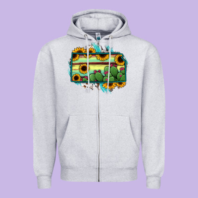 Kansas Map Sunflower Catus Serape Zipper Hoodie Designed By Ranaportraitstore