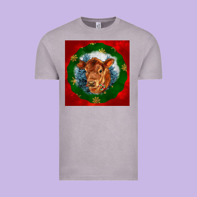 Christmas Red Angus Calf Head Vintage Tee Designed By Lillyallendesigns