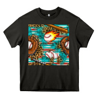 Asphalt baseball glove and bat with serape seamless pattern Heavy Core Tee - BundleAndBundleShop