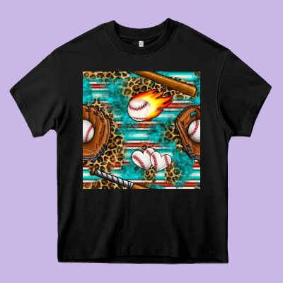 Baseball Glove And Bat With Serape Seamless Pattern Heavy Core Tee Designed By Bundleandbundleshop