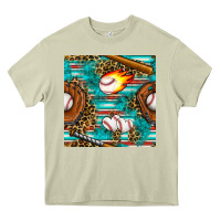 Mossy baseball glove and bat with serape seamless pattern Heavy Core Tee - BundleAndBundleShop