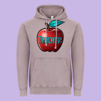Apple Teacher Vintage Hoodie Designed By Barkaloodesign