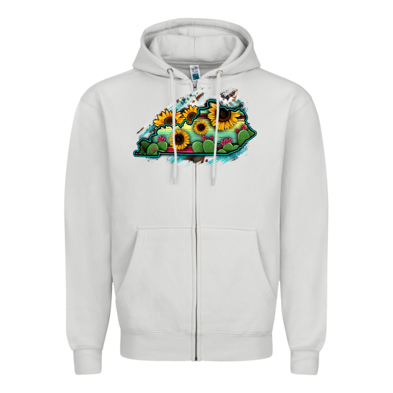 Kentucky Map Sunflower Cactus Serape Zipper Hoodie by RanaPortraitStore | Teevron