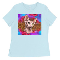 Baby Blue purple glitter roses sphynx cat Ladies Tee - LillyAllenDesigns
