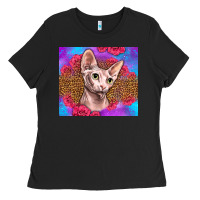 Black purple glitter roses sphynx cat Ladies Tee - LillyAllenDesigns