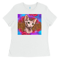 White purple glitter roses sphynx cat Ladies Tee - LillyAllenDesigns