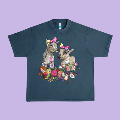 Floral Baby Goats Urban Heavy Tee Designed By Ranaportraitstore