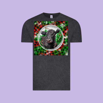 Christmas Black Angus Cow Vintage Tee Designed By Lillyallendesigns