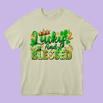 Lucky And Blessed Heavy Core Tee Designed By Fadigitalartstudio
