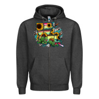 Charcoal Heather Louisiana Map Sunflower Cactus Serape Zipper Hoodie - RanaPortraitStore