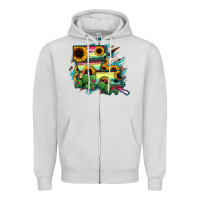Dove Grey Louisiana Map Sunflower Cactus Serape Zipper Hoodie - RanaPortraitStore
