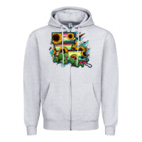 Heather Grey Louisiana Map Sunflower Cactus Serape Zipper Hoodie - RanaPortraitStore