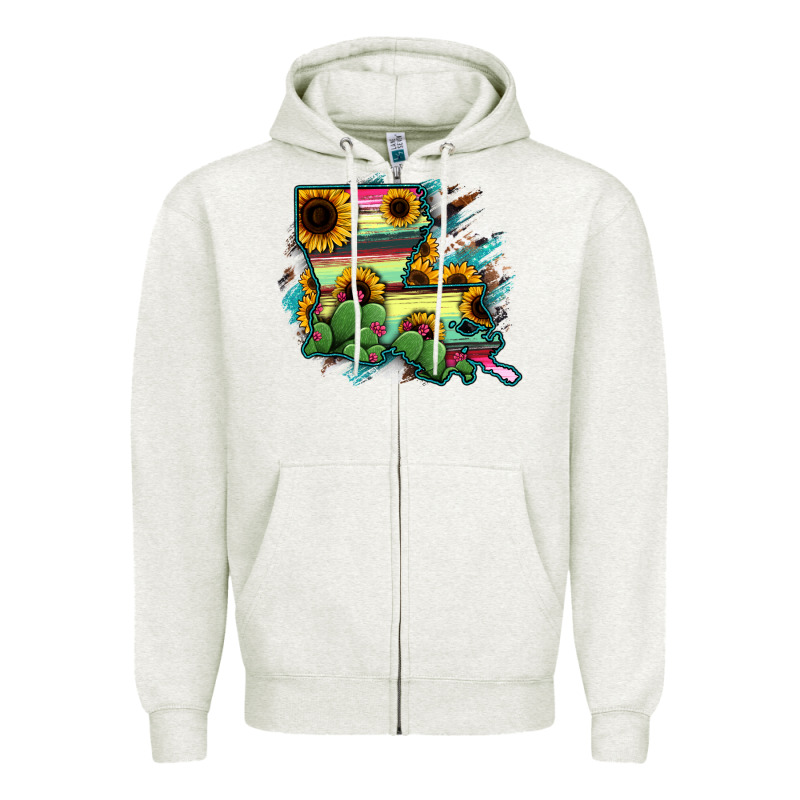 Louisiana Map Sunflower Cactus Serape Zipper Hoodie by RanaPortraitStore | Teevron