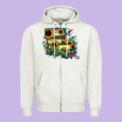 Louisiana Map Sunflower Cactus Serape Zipper Hoodie Designed By Ranaportraitstore