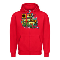 Red Louisiana Map Sunflower Cactus Serape Zipper Hoodie - RanaPortraitStore