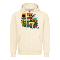 Sandshell Louisiana Map Sunflower Cactus Serape Zipper Hoodie - RanaPortraitStore