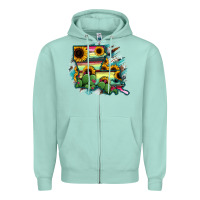 Seafoam Louisiana Map Sunflower Cactus Serape Zipper Hoodie - RanaPortraitStore