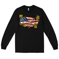 Black usa map with sunflower and cactus Long Sleeve Tee - Artiststas