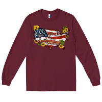 Burgundy usa map with sunflower and cactus Long Sleeve Tee - Artiststas