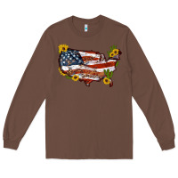 Chestnut usa map with sunflower and cactus Long Sleeve Tee - Artiststas