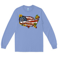 Colony Blue usa map with sunflower and cactus Long Sleeve Tee - Artiststas