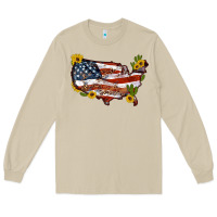 Mushroom usa map with sunflower and cactus Long Sleeve Tee - Artiststas