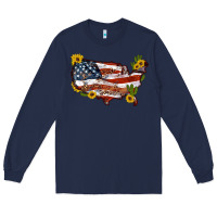 Navy usa map with sunflower and cactus Long Sleeve Tee - Artiststas