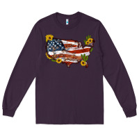 Plum usa map with sunflower and cactus Long Sleeve Tee - Artiststas