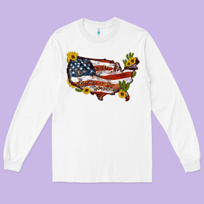 Usa Map With Sunflower And Cactus Long Sleeve Tee Designed By Artiststas