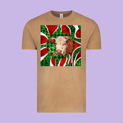 Christmas Hereford Cow Face Vintage Tee Designed By Lillyallendesigns