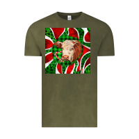 Vintage Olive christmas hereford cow face Vintage Tee - LillyAllenDesigns