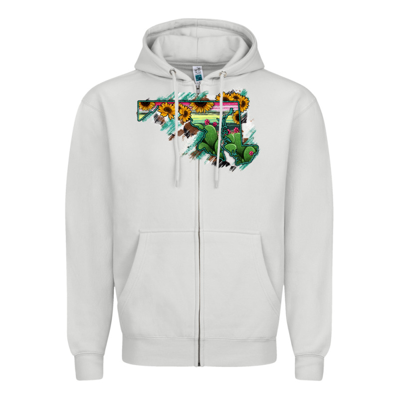 Maryland Map Sunflower Cactus Serape Zipper Hoodie by RanaPortraitStore | Teevron
