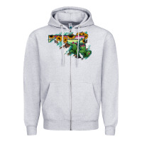 Heather Grey Maryland Map Sunflower Cactus Serape Zipper Hoodie - RanaPortraitStore