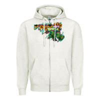 Oatmeal Heather Maryland Map Sunflower Cactus Serape Zipper Hoodie - RanaPortraitStore