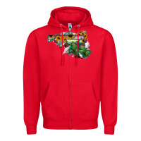 Red Maryland Map Sunflower Cactus Serape Zipper Hoodie - RanaPortraitStore