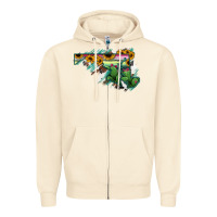 Sandshell Maryland Map Sunflower Cactus Serape Zipper Hoodie - RanaPortraitStore