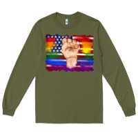 Army Green lgbtq flag and american flag with hand Long Sleeve Tee - Artiststas