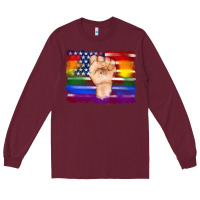 Burgundy lgbtq flag and american flag with hand Long Sleeve Tee - Artiststas