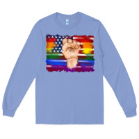 Colony Blue lgbtq flag and american flag with hand Long Sleeve Tee - Artiststas