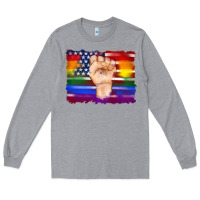 Heather Grey lgbtq flag and american flag with hand Long Sleeve Tee - Artiststas