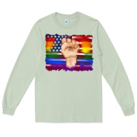 Matcha lgbtq flag and american flag with hand Long Sleeve Tee - Artiststas